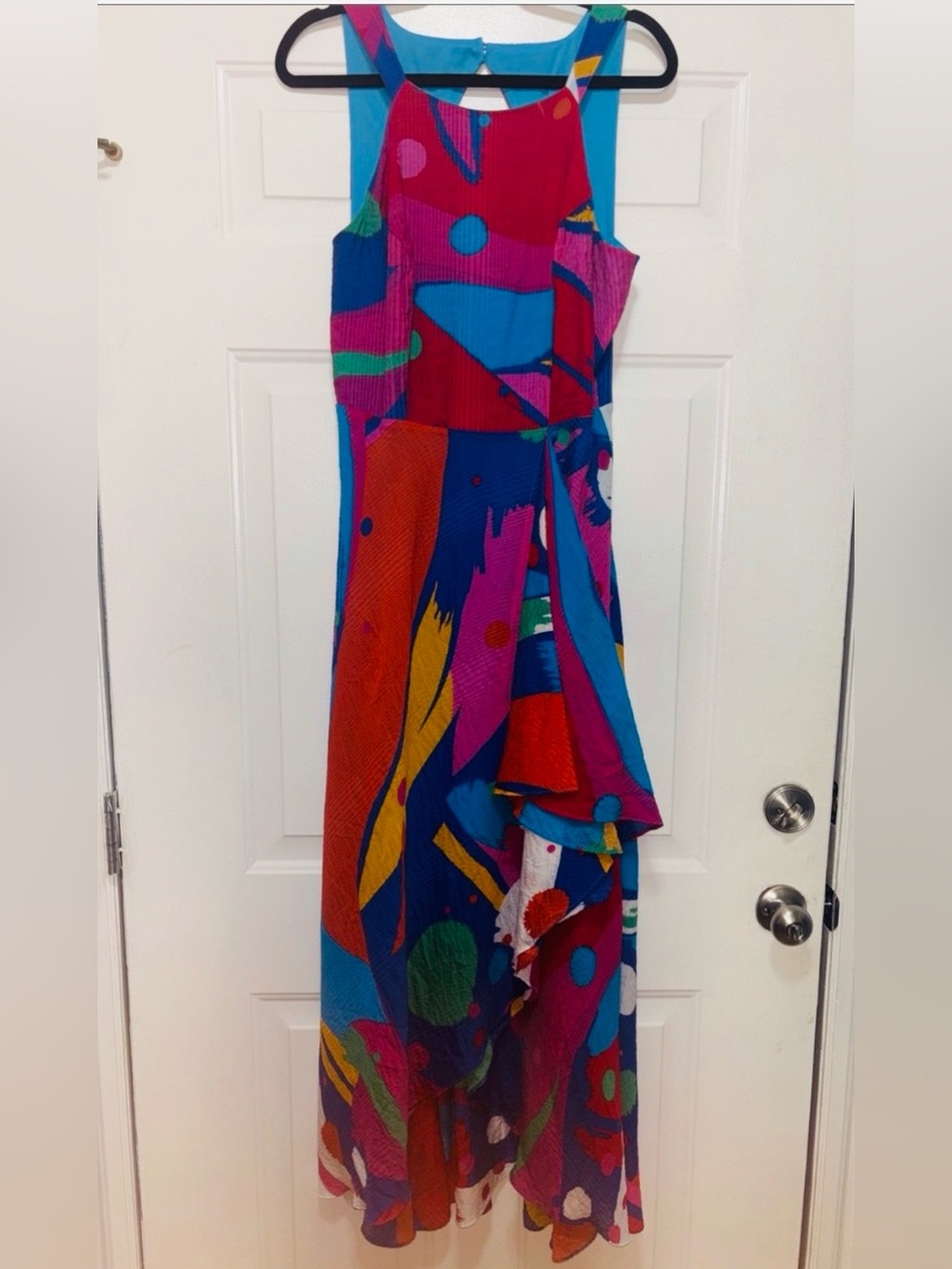 EVA FRANCO Coconinno ‘Jenine’ Asymmetrical Multi-Color Abstract Print Dress, LRG